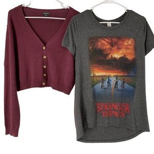 Women’s 2 piece Wild Fable Cardi + Graphic Tee Large 5448 Stranger Things